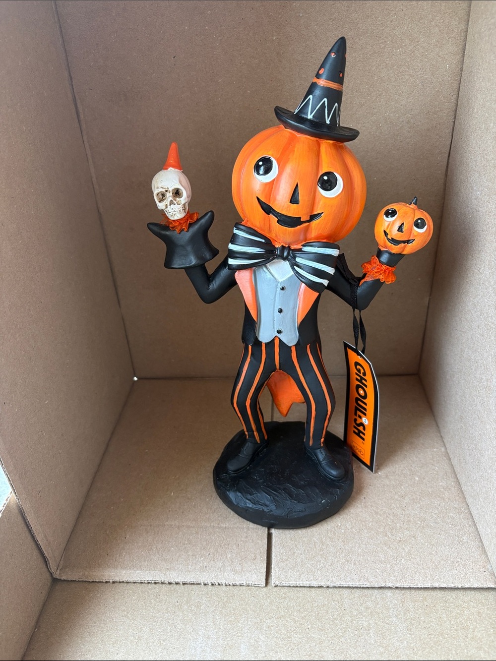 Ghoulish Pumpkin Man Figurine - Orange and Black